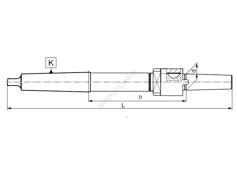 Rysunek techniczny: Trzpień zabierakowy z chw. Morse'a do rozwiertaków nasadzanych: T.5310 MS2/SR10 - KOLNO